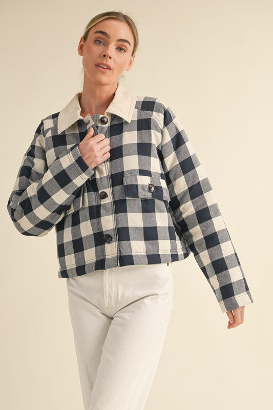 Blue and white gingham plaid Jacket