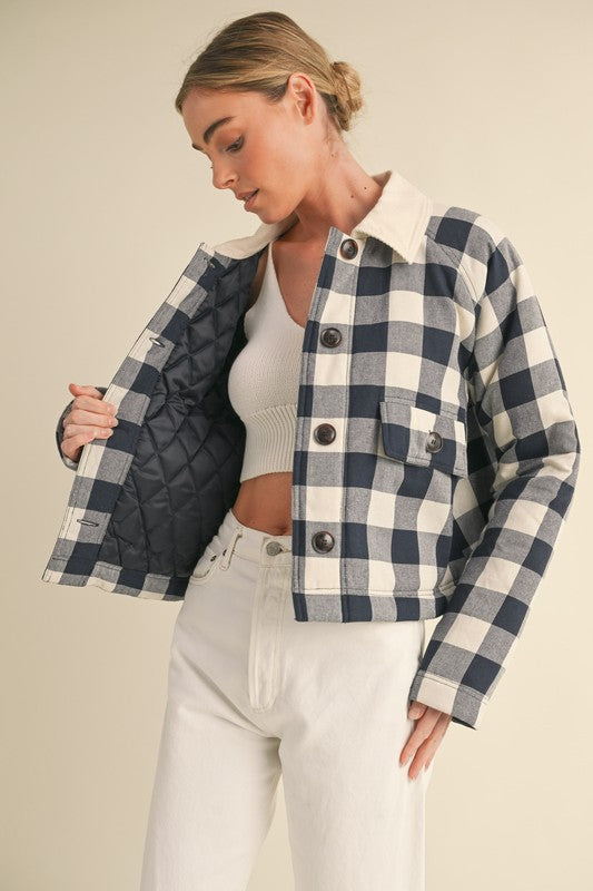 Blue and white gingham plaid Jacket