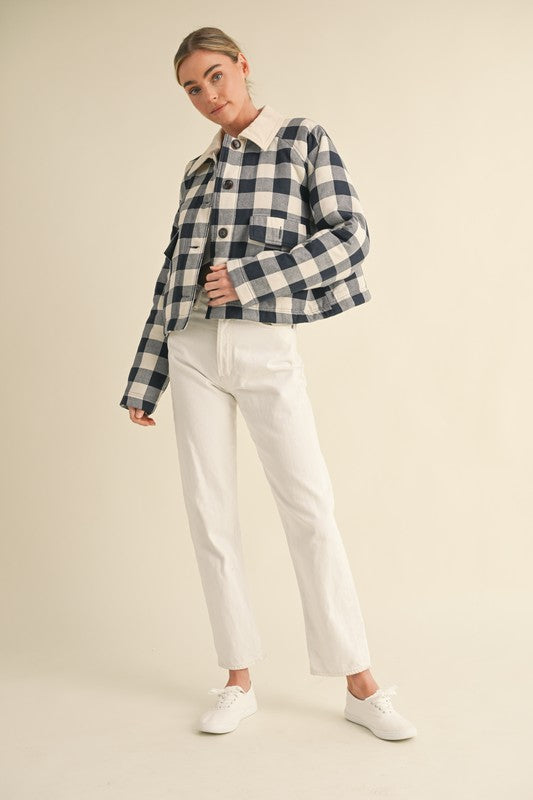 Blue and white gingham plaid Jacket