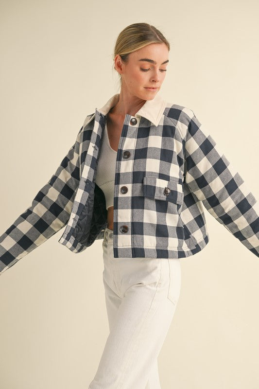 Blue and white gingham plaid Jacket